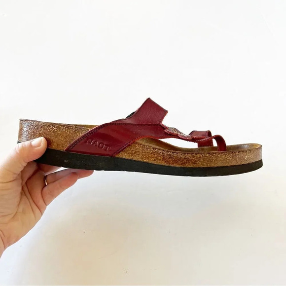 NAOT Dark Red Leather Floral Motif Cork Sandals Women’s Size 12‎ Summer Slides - Picture 2 of 11